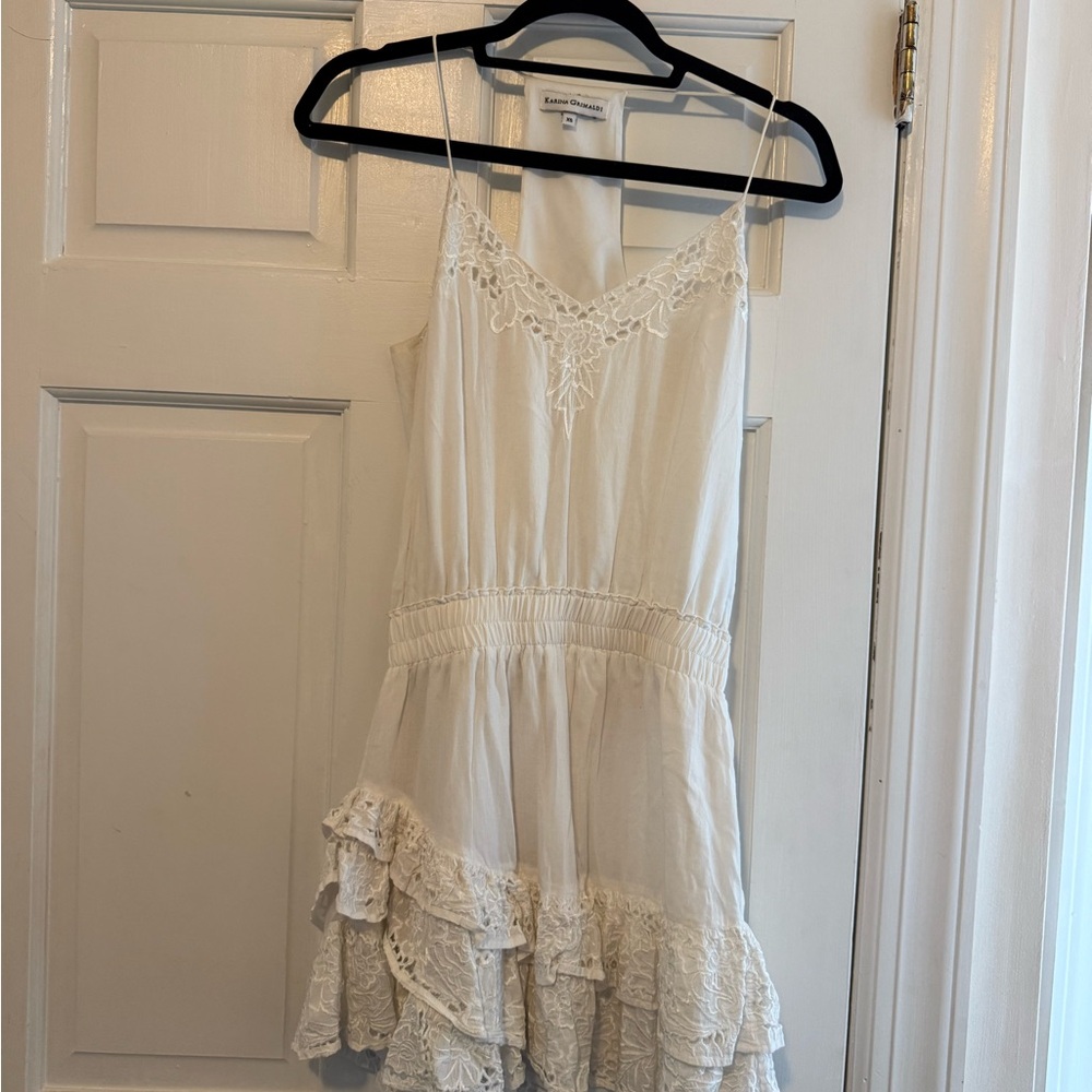 Karina Grimaldi White Lace-Trim Tiered Sundress